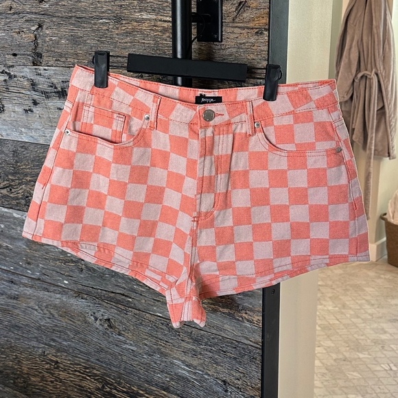 NASTY GAL High Waist Checkerboard Shorts in Orange - Picture 2 of 9